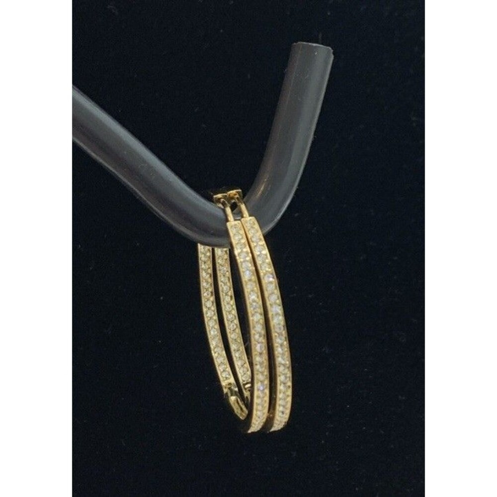 In Out Simulated Diamond Hoop Earrings 1.5” Gold Tone